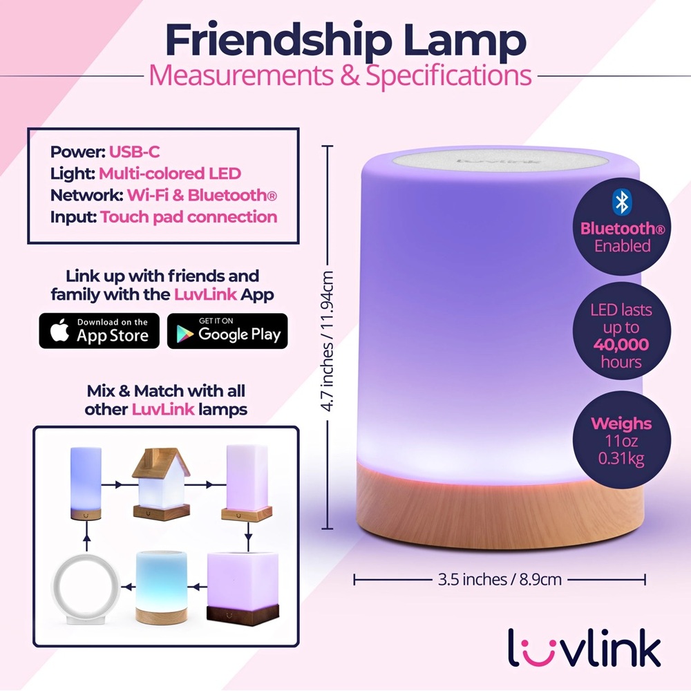 LuvLink Friendship Lamp with Multi-Colored LED (Set of 2 lamps)